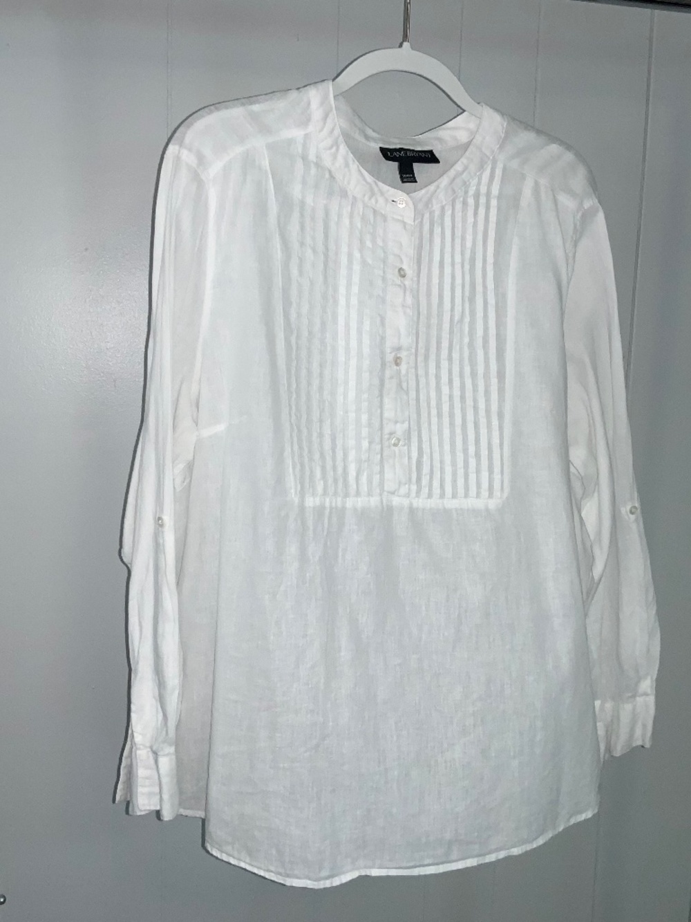 Lane Bryant white linen blend pin tuck button front tunic blouse Sz 18/20